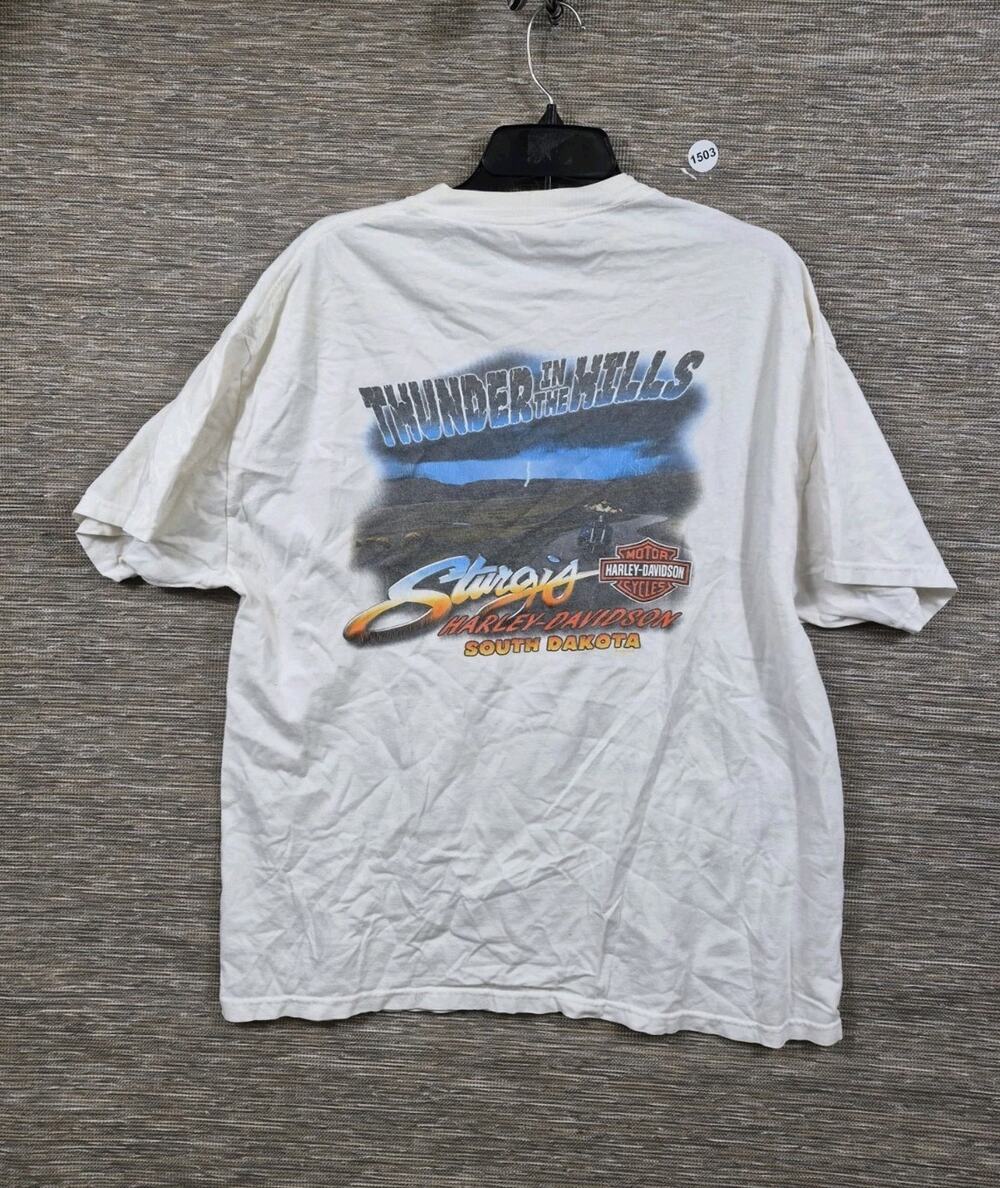 VTG Harley Davidson Tee XL Blue Sturgis Thunder in the Hills Buffalo South Dakot